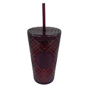 NEW Starbucks Holiday Edition Ruby Red Textured Tumbler Straw 16 oz Cold Cup